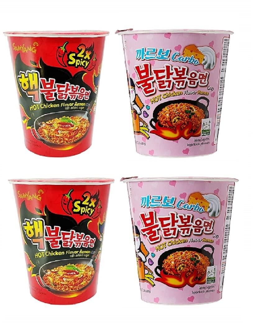 Sam Yang Sam Yang 2X Spicy & Carbo Buldak Hot Chicken Flavour Raman Cup Noodles, 70Mg X Pack Of 4 (Imported)