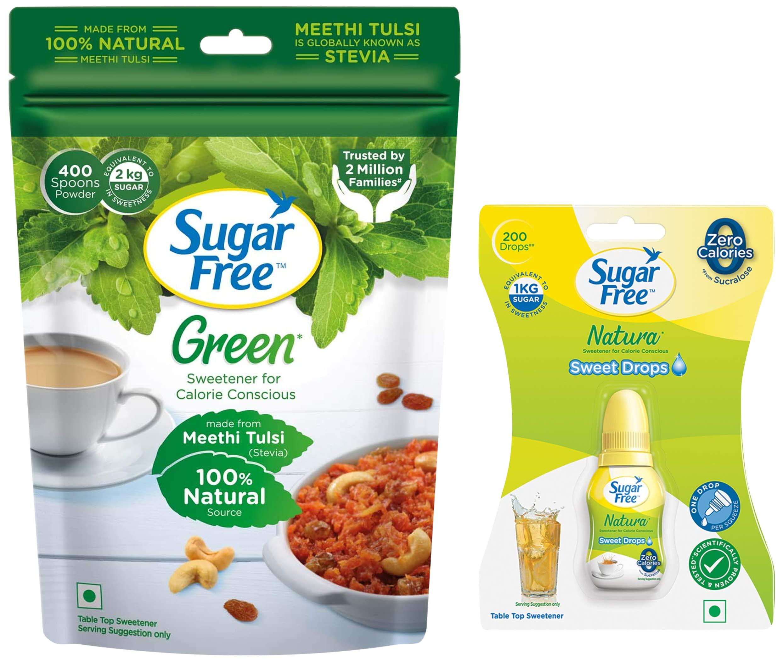 Sugar Free Sugar Free Green 100% Natural Sweetener - 400 g, Pouch & Sugar Free Natura - Sweet Drops 10ml