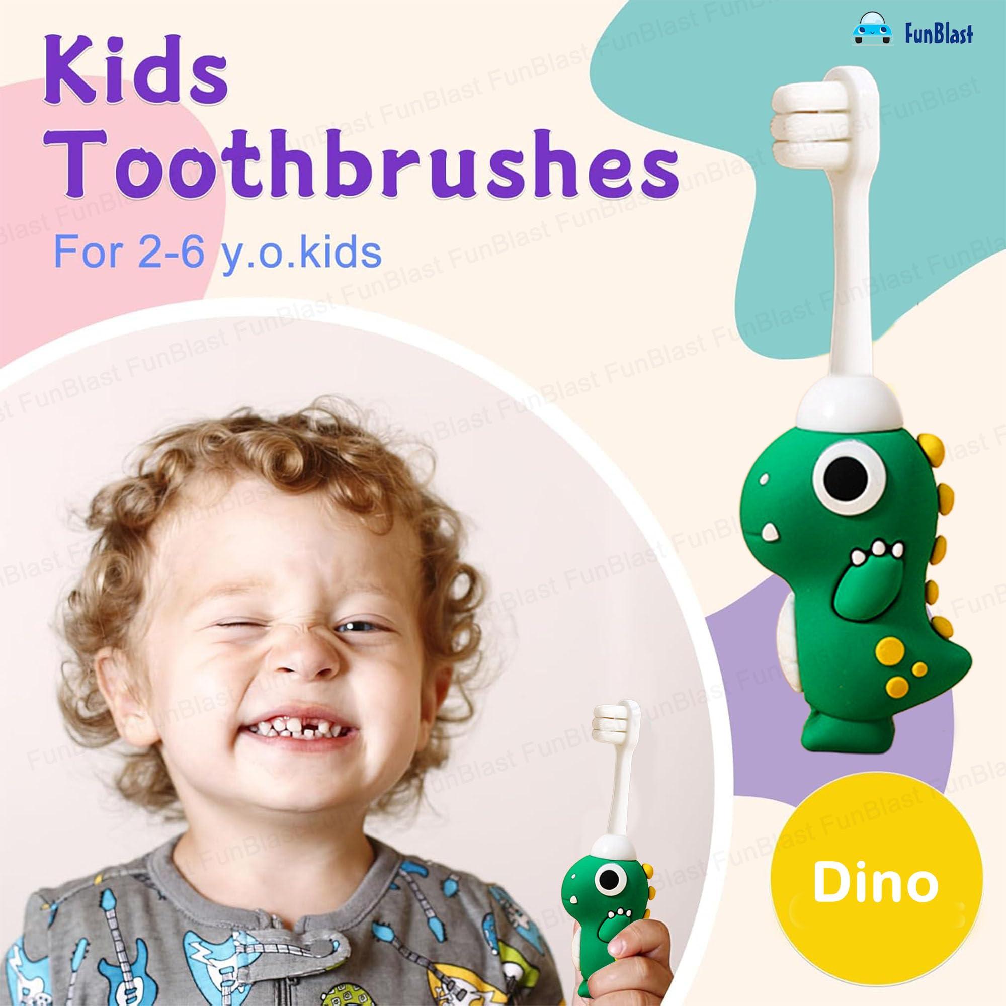 FunBlast FunBlast Kids Toothbrush Cute Dino Design Soft Tooth Brush, Extra Microfiber Soft Bristles Toothbrush for 3-6 Years old Children, Manual Toothbrush for Kids (Green)
