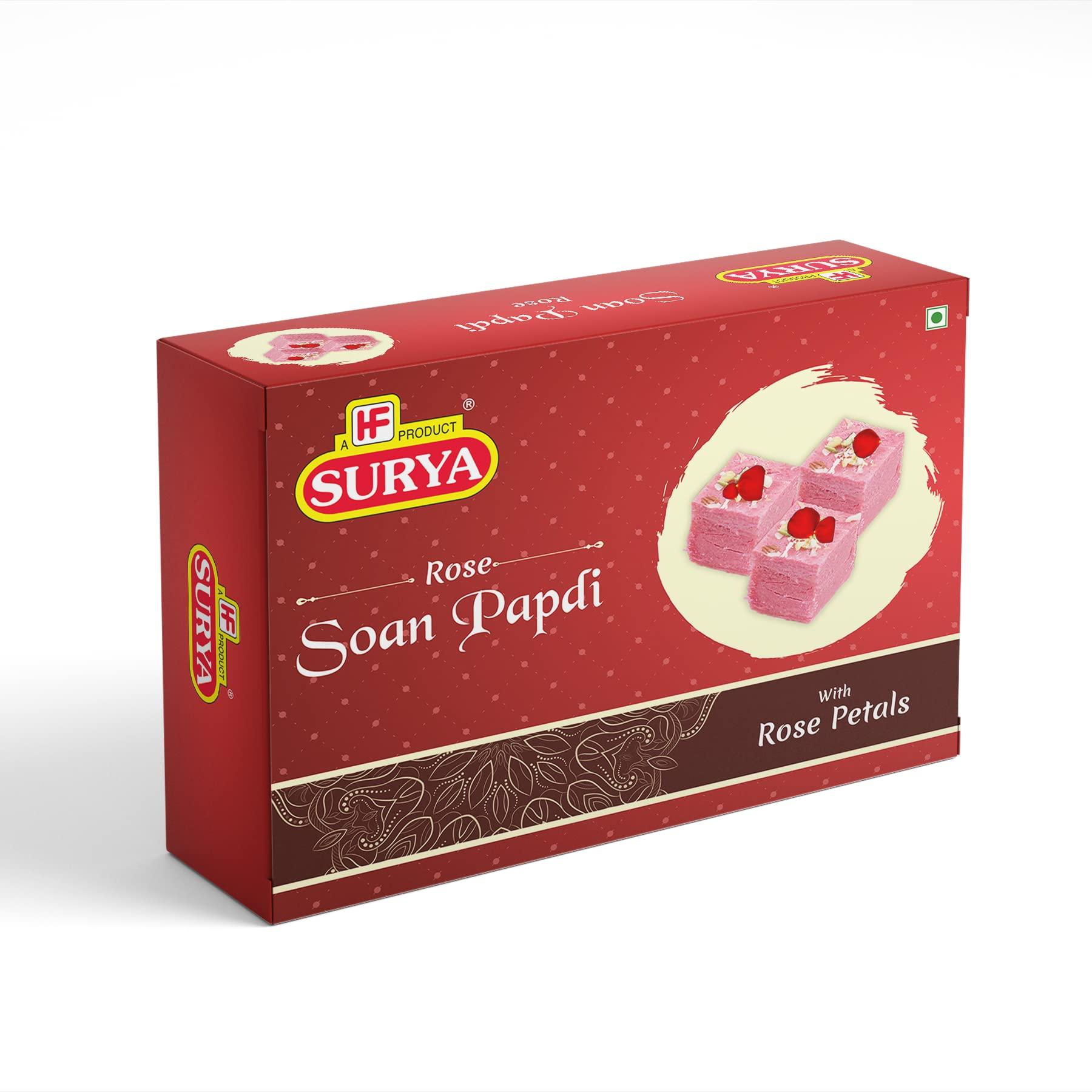 Surya Surya 200gm Rose Soan Papdi with real rose petals |Indian Sweet |Rose Flavoured
