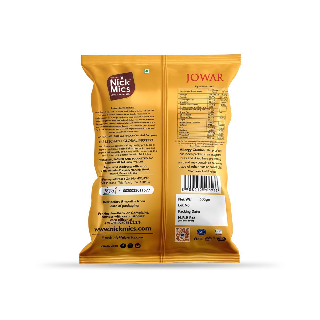 Nickmics Jowar Millets | 500 g | Millets | Nick Mics Jowar 500 gm | Desi Jowar | Gluten Free | Jowar Millets Jowar | Jowar Millet Best for Diabetes| High Plant Protein & Fiber Rich Desi Jowar