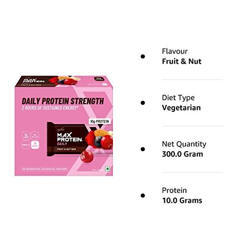 RiteBite Max Protein RiteBite Max Protein Daily Fruit & Nut 10g Protein Bars [Pack of 6] Protein Blend, Fiber, Vitamins A,C,E, No Preservatives, 100% Veg, For Energy, Fitness & Immunity - 300g