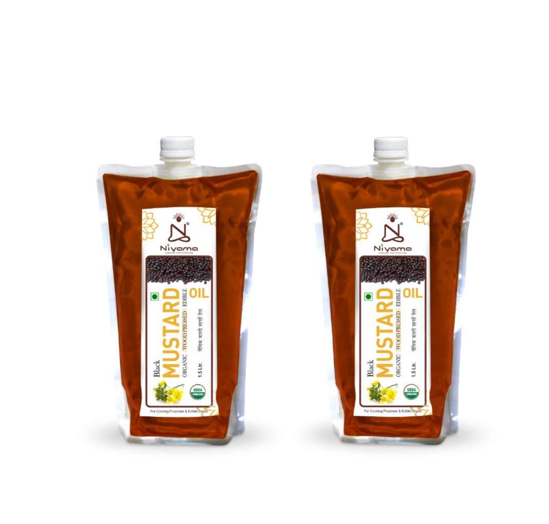 Niyama Niyama® Organic Black Mustard Wood Pressed Oil (Sarso Ka Tel), Ideal for Cooking Purpose (1.5 Ltr. Pouch) (Pack of 2)