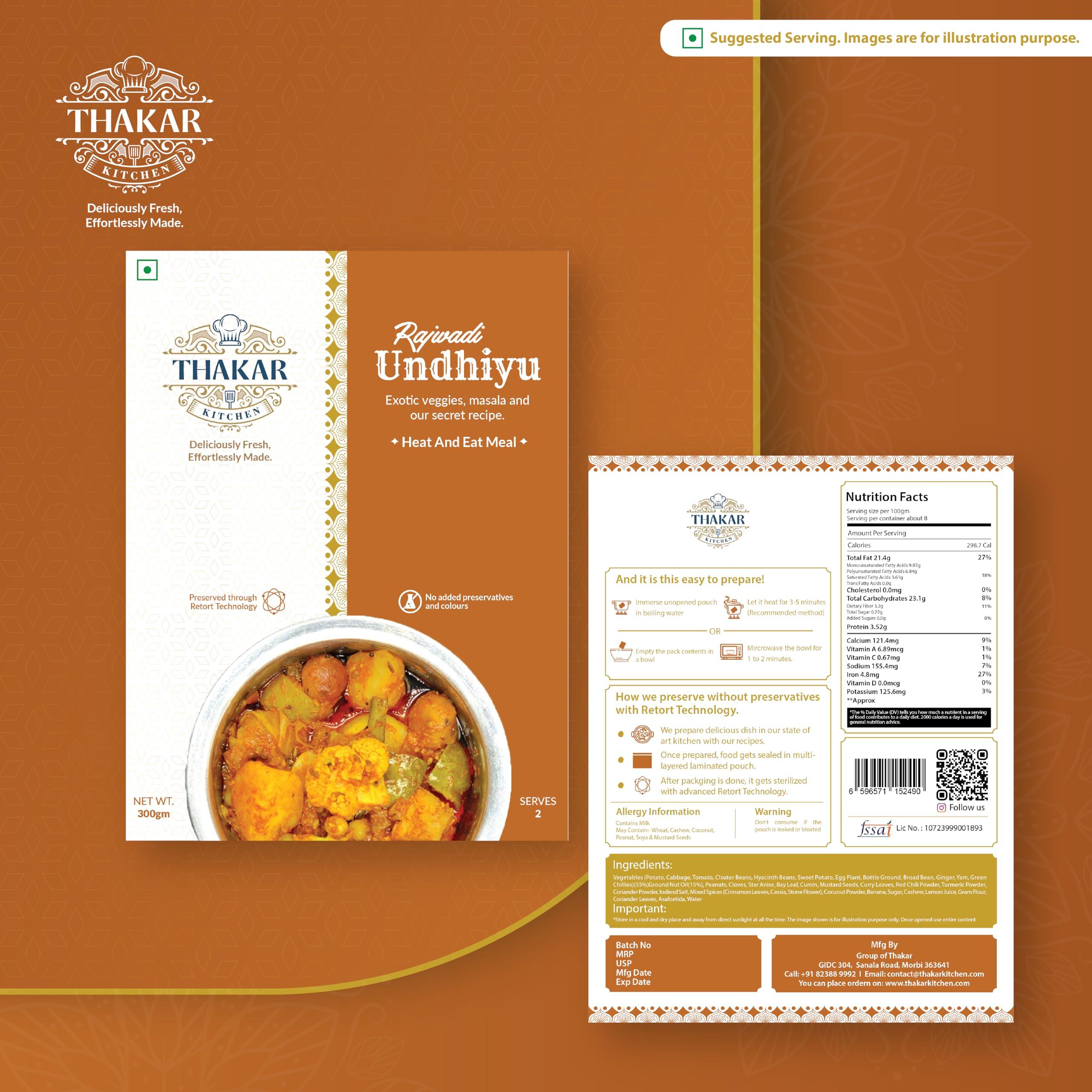 Thakar Kitchen Thakar Kitchen Ready to Eat Rajwadi Undhiyu (300g) | Just Heat and Eat | Serves 2 | No Added Preservative & Colours | Pure Veg Indian Food