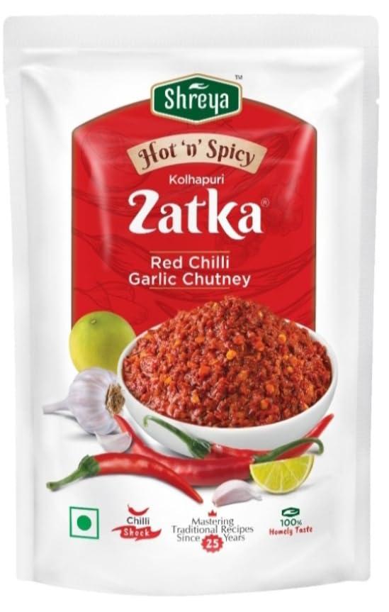 Rajat TRADERS Rajat TRADERS Shreya Hot And Spicy Kolhapuri Zatka Red Chilli Garlic Chutney - 400 Gm(Each Pack 100 Gm - 4 Packets)