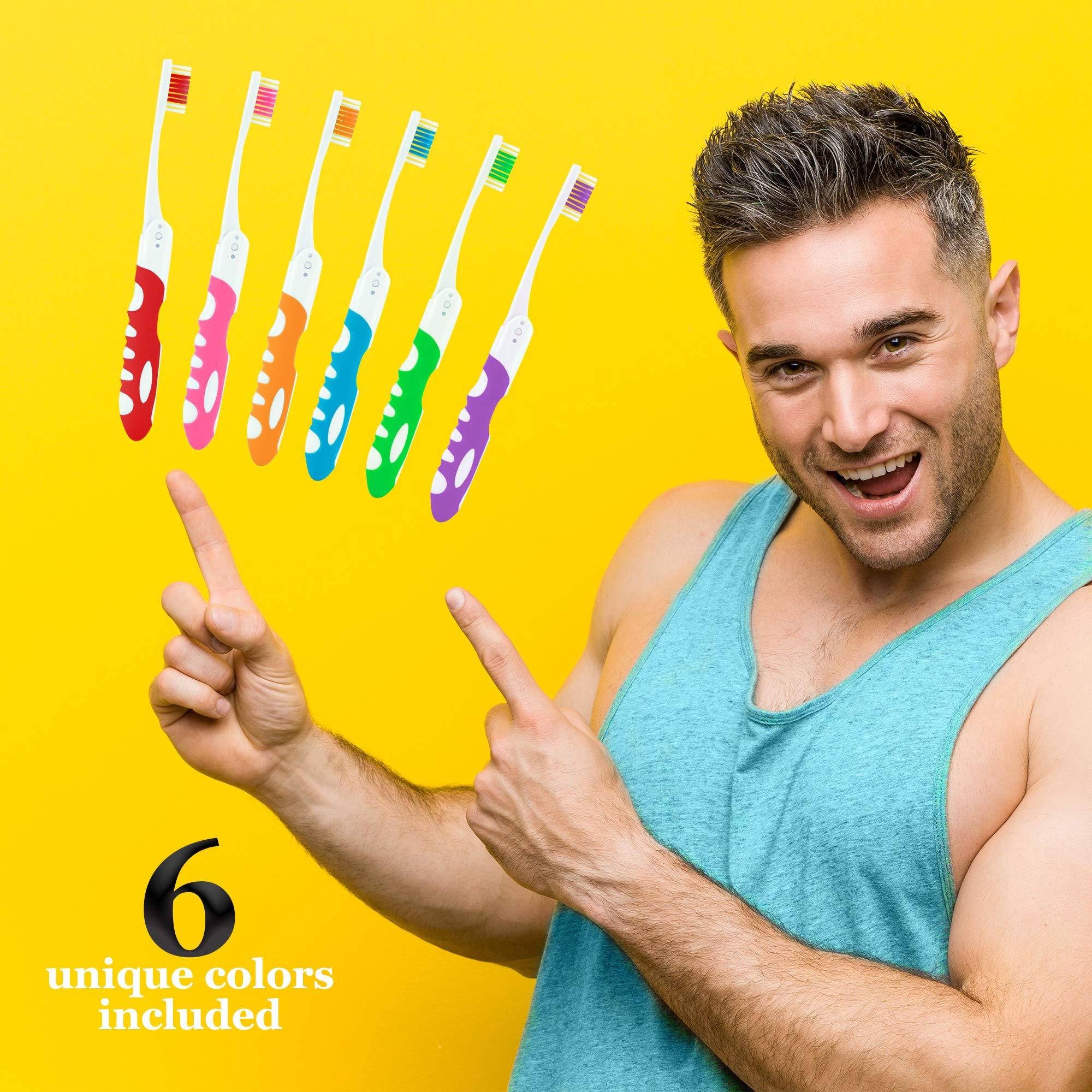 Lingito Travel Toothbrush, Portable Toothbrush Built in Cover, Travel Size Toothbrush for Hiking, Camping, and Traveling, Folding Toothbrushes, Collapsible Multi Color Travel Toothbrush Kit (6 Pack-Soft)