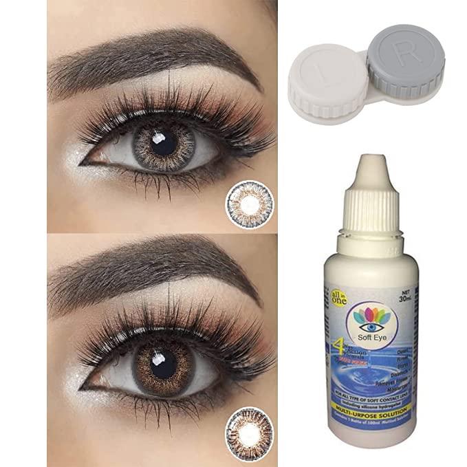 DIAMOND EYE Diamond Eye Combo Pack Monthly Color Contact Lens (Zero Power, Dark Grey-Brown, Pack of 2)