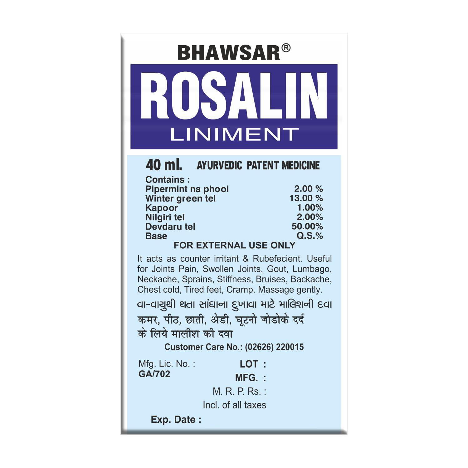 BHAWSAR ROSALIN, MAN AND WOMAN BHAWSAR Rosalin Liniment Oil 40 ml (Pack of 4)