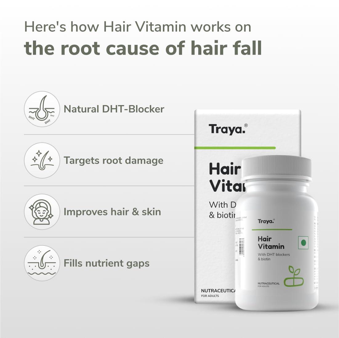 Traya Traya Hair Vitamins Capsules,Natural Dht Blocker & Biotin For Hair Growth,Hair Fall Control,Contains 12 Mcg Biotin,Vitamin A,C,D,E,B9,B12,Iron,Omega 3 & Bhringraj(60 Multivitamins For Hair) Pack Of 2