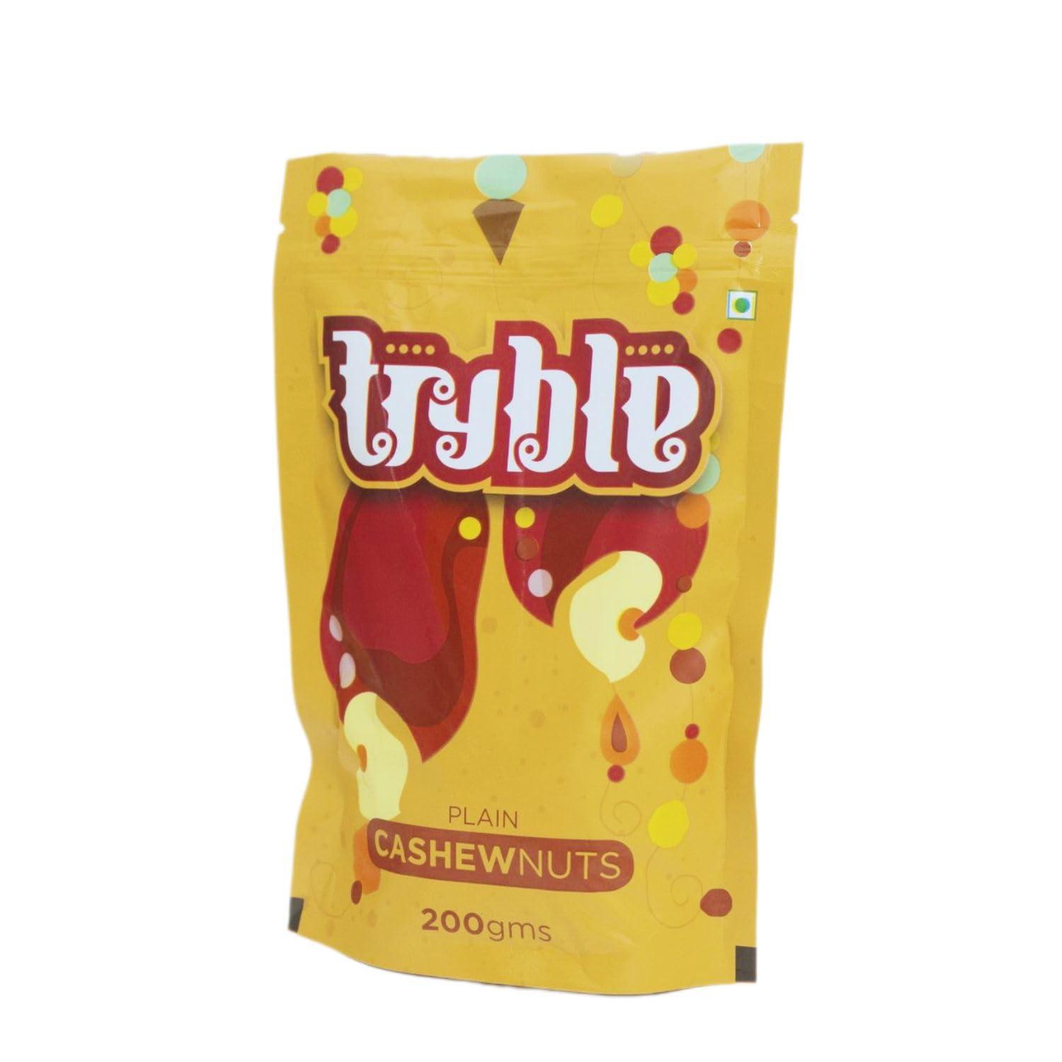 tryble Tryble Plain Cashew | Kaju | W320 Grade Whole Cashews 200 g | Nutritious, Delicious & Crunchy Kaju | Tasty Sweet Cashews for Snacking