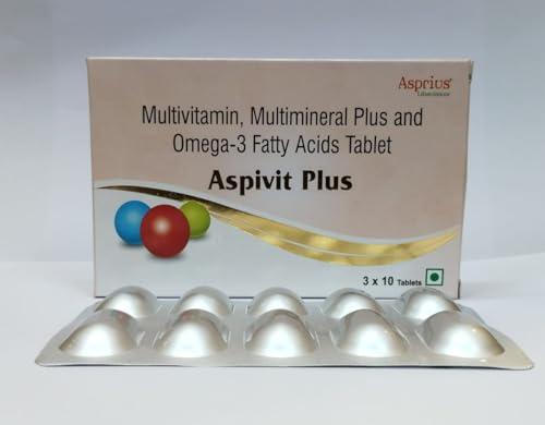 Asprius Multivitamin Tablets, Multi-minerals and Ginseng Extract, Enhances Energy, Stamina & Immunity Booster with Omega-3 Fatty Acids -30veg Tablets