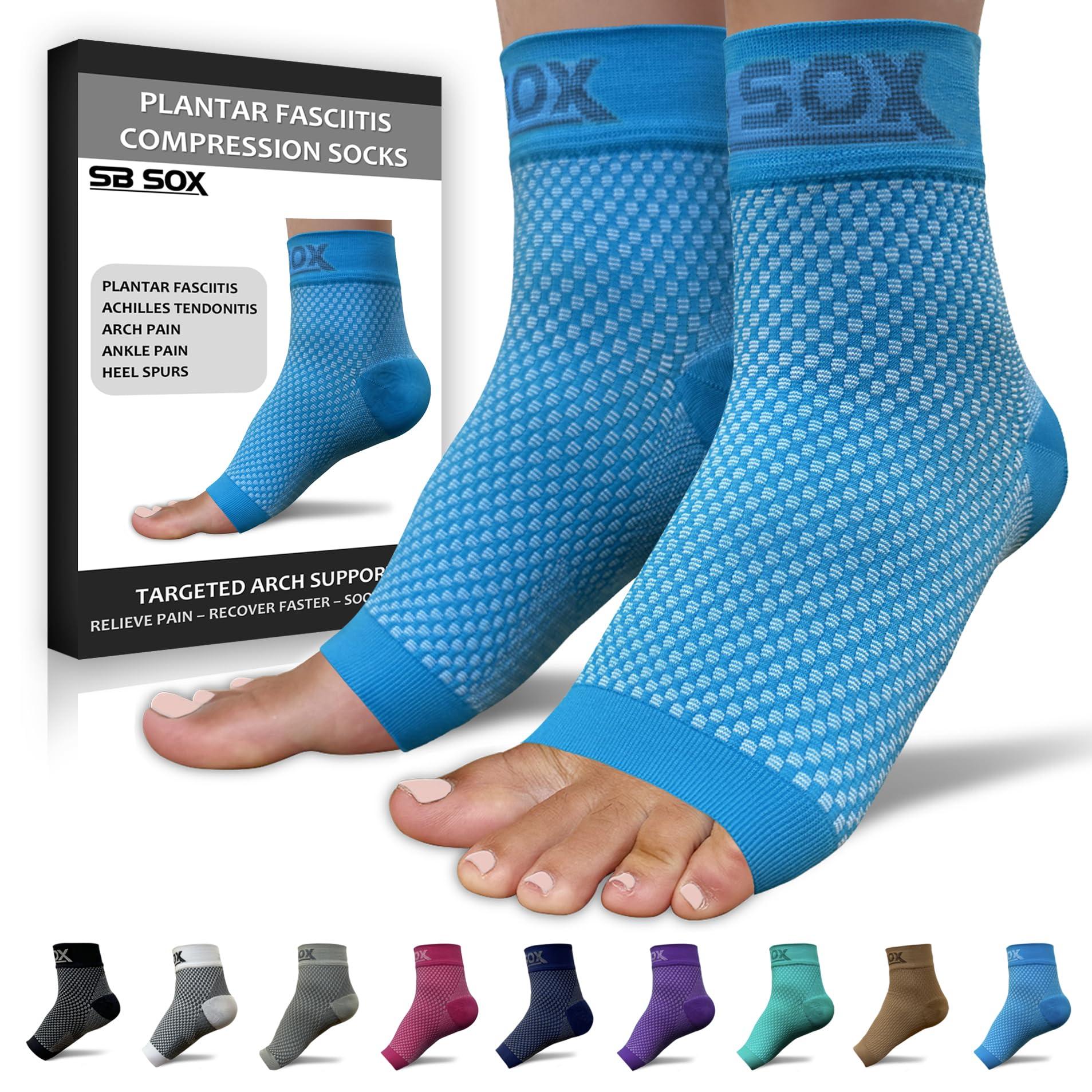 SB SOX SB SOX Compression Foot Sleeves for Men & Women - BEST Plantar Fasciitis Socks for Plantar Fasciitis Pain Relief, Heel Pain, and Treatment for Everyday Use with Arch Support (Blue, Large)