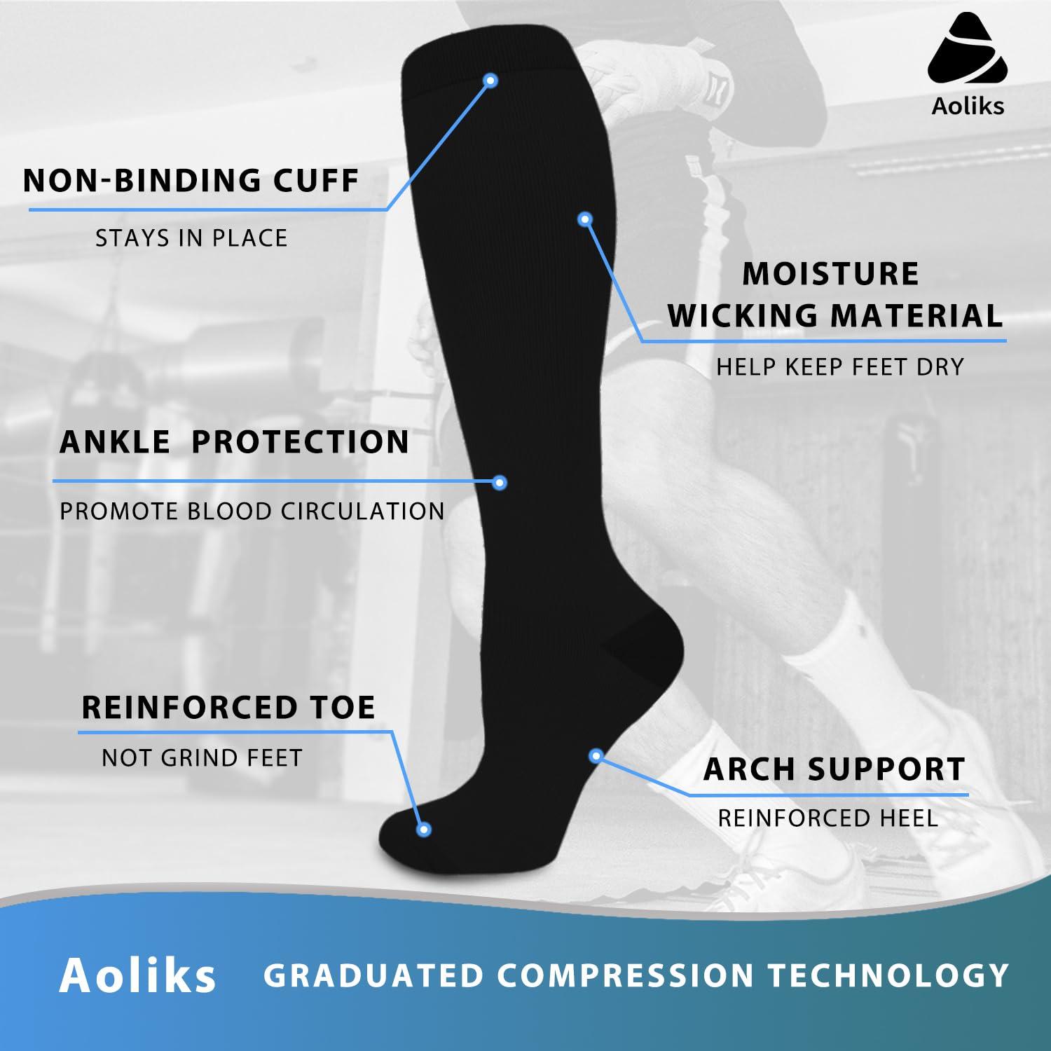 Aoliks Compression Socks for Women & Men(1/3/7/8 PACK) - Best for Running,Sport,Nurse,Travel,Cycling-20-30mmHg