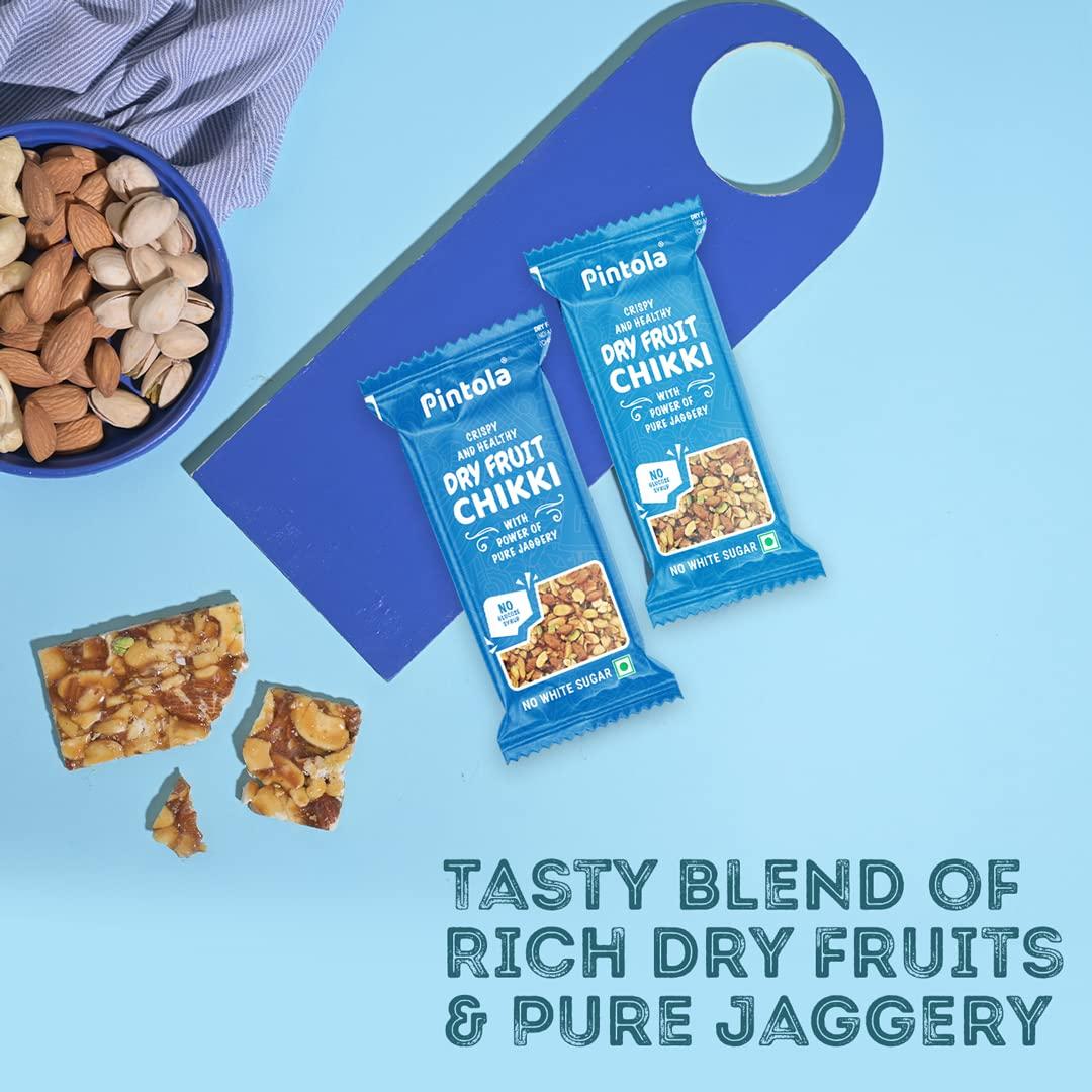 Pintola Pintola Dry Fruit Chikki Jar | Pack of 13 pcs | Dry Fruit Bar,Made with Jaggery | No Glucose Syrup | No Preservatives | Gluten Free | Indian Sweets | Gajak | (25g Each x 13N = 325g)