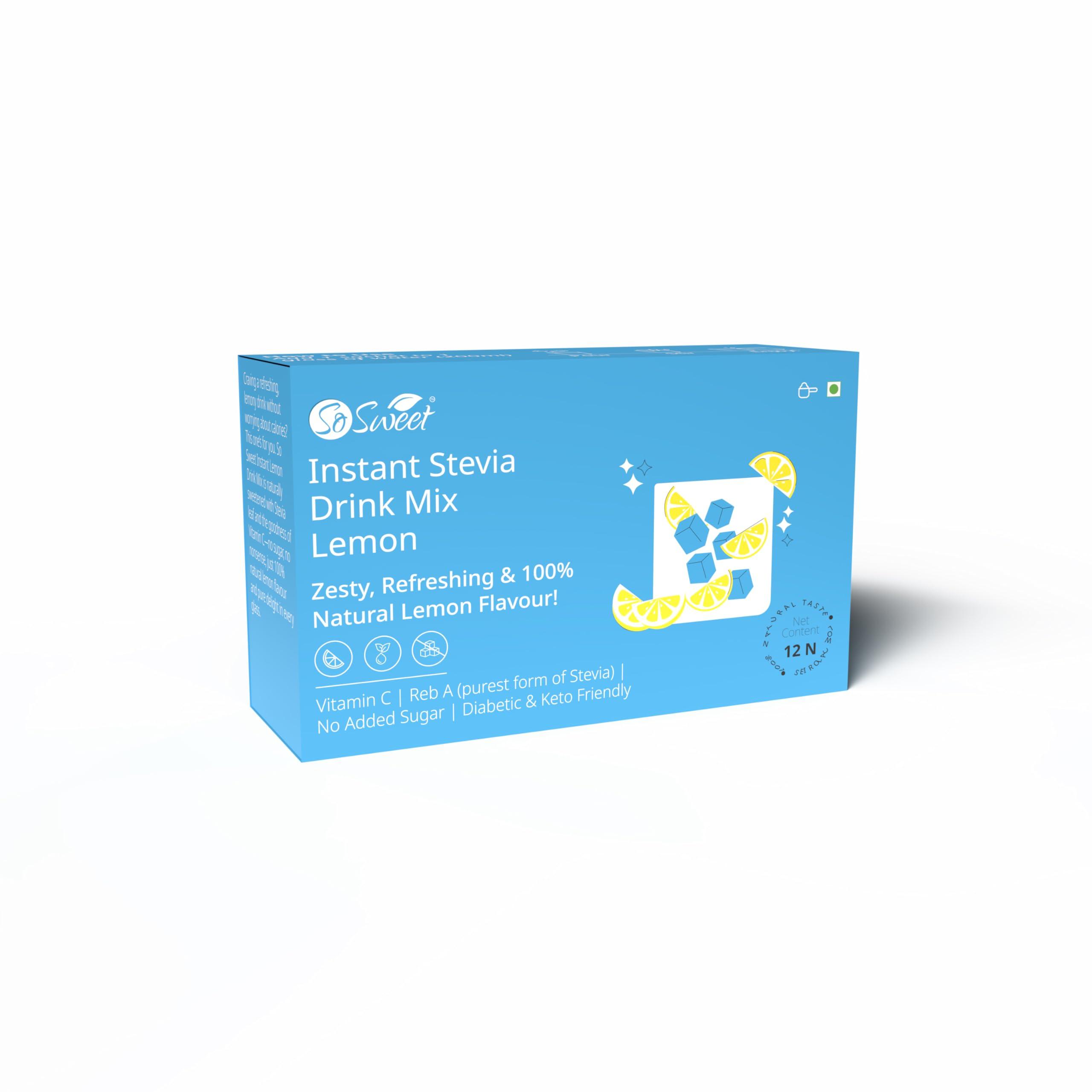 So sweet So Sweet Stevia Lemon Instant Drink Mix Sugar Free | Zero Calories| Enrich with Vitamin C | 12 Sachets