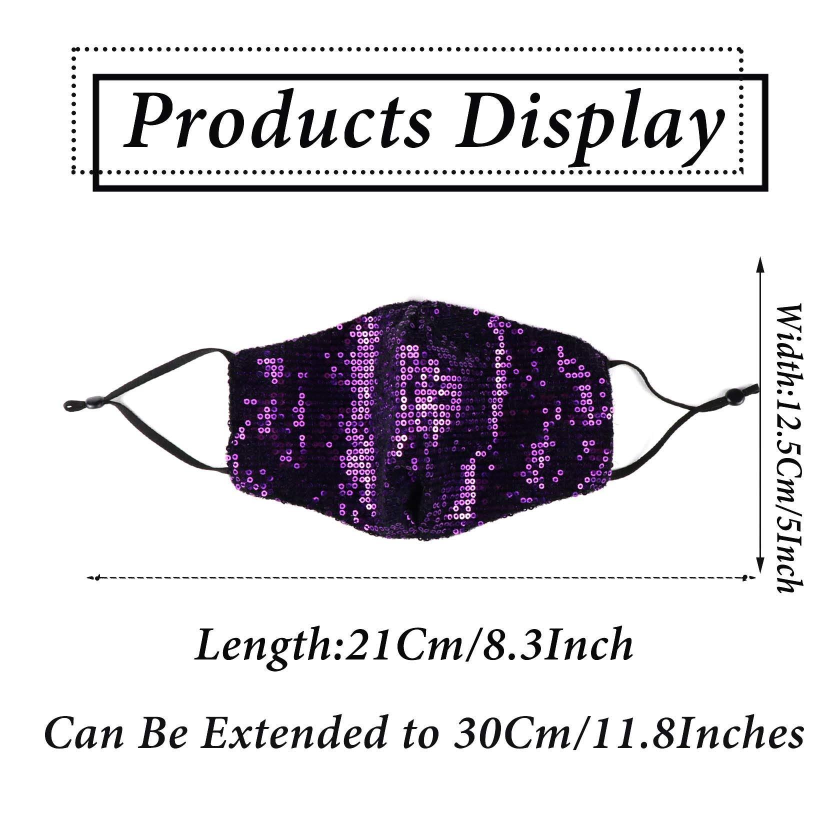 MLGDA Sparkly Sequins Mouth Masc Fashion Designer Glitter Cotton Face Cover With Adjustable Ear Loops Reusable Masquerade Party Nightclub Rave Festival Sequins Face Covering (Purple)