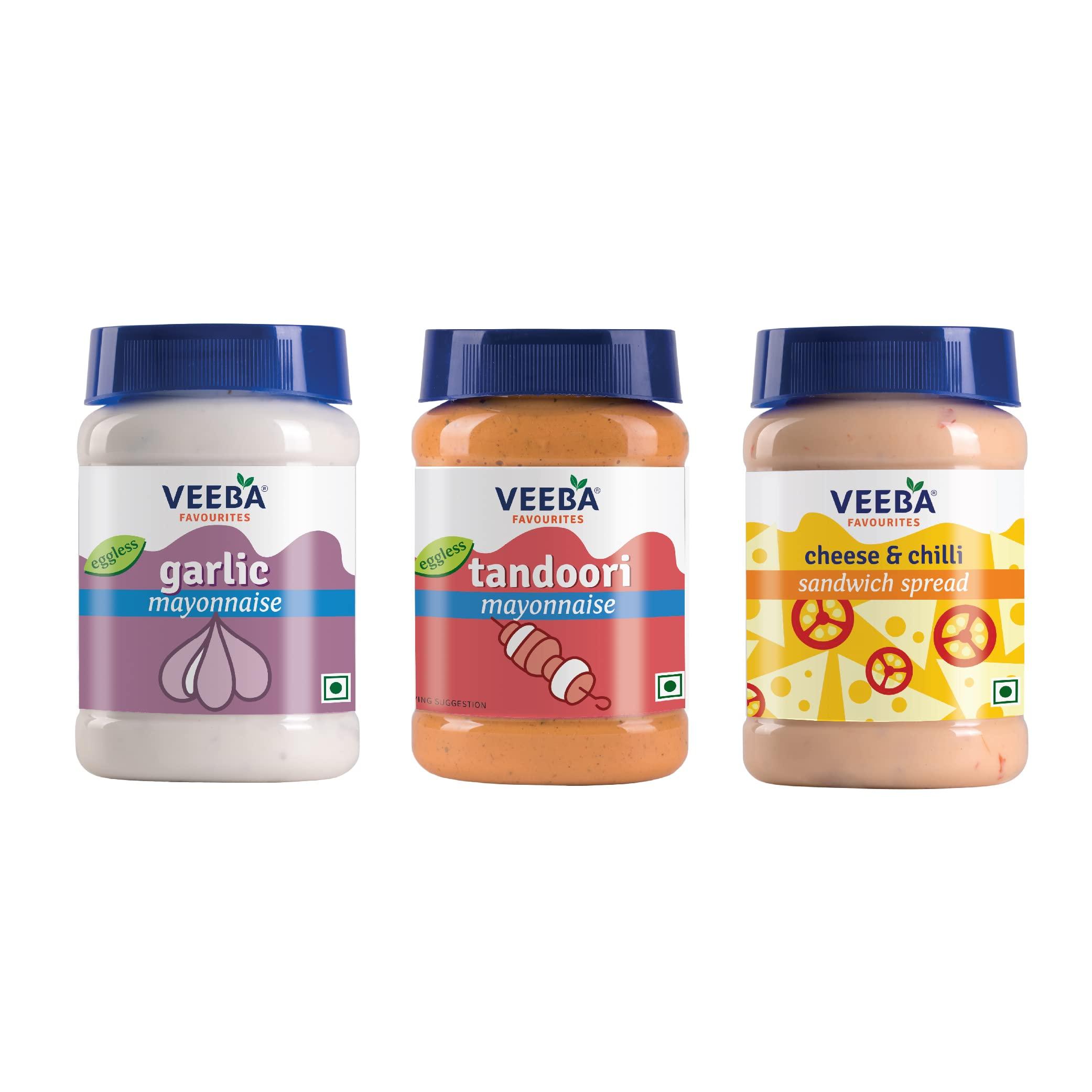 VEEBA VEEBA Garlic Mayonnaise 250 Gram, Tandoori Mayonnaise 250 Gram & Cheese & Chilli Sandwich Spread 250 Gram - Pack of 3
