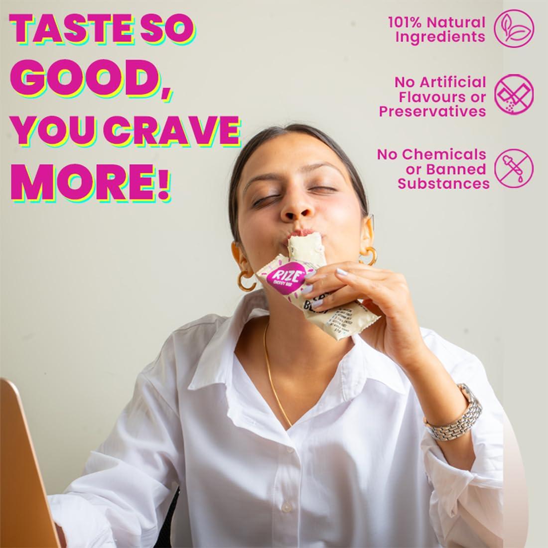 Rize RIZE Energy Bar|As Seen on Shark Tank India| 6g Protein Bar Caffeinated bars for post work out Snack, High Protein Bar with Zero added Sugar, Gluten Free Healthy Snack (Berry Blast-Pack of 6 Energy Bar)