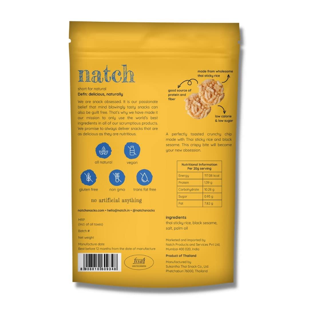 natch Natch Thai Sticky Rice Chips, Gluten Free, Party Family Pack, Vegan, All Natural Crunchy Crackers (Sesame) 100 Gm (Pack of 3)