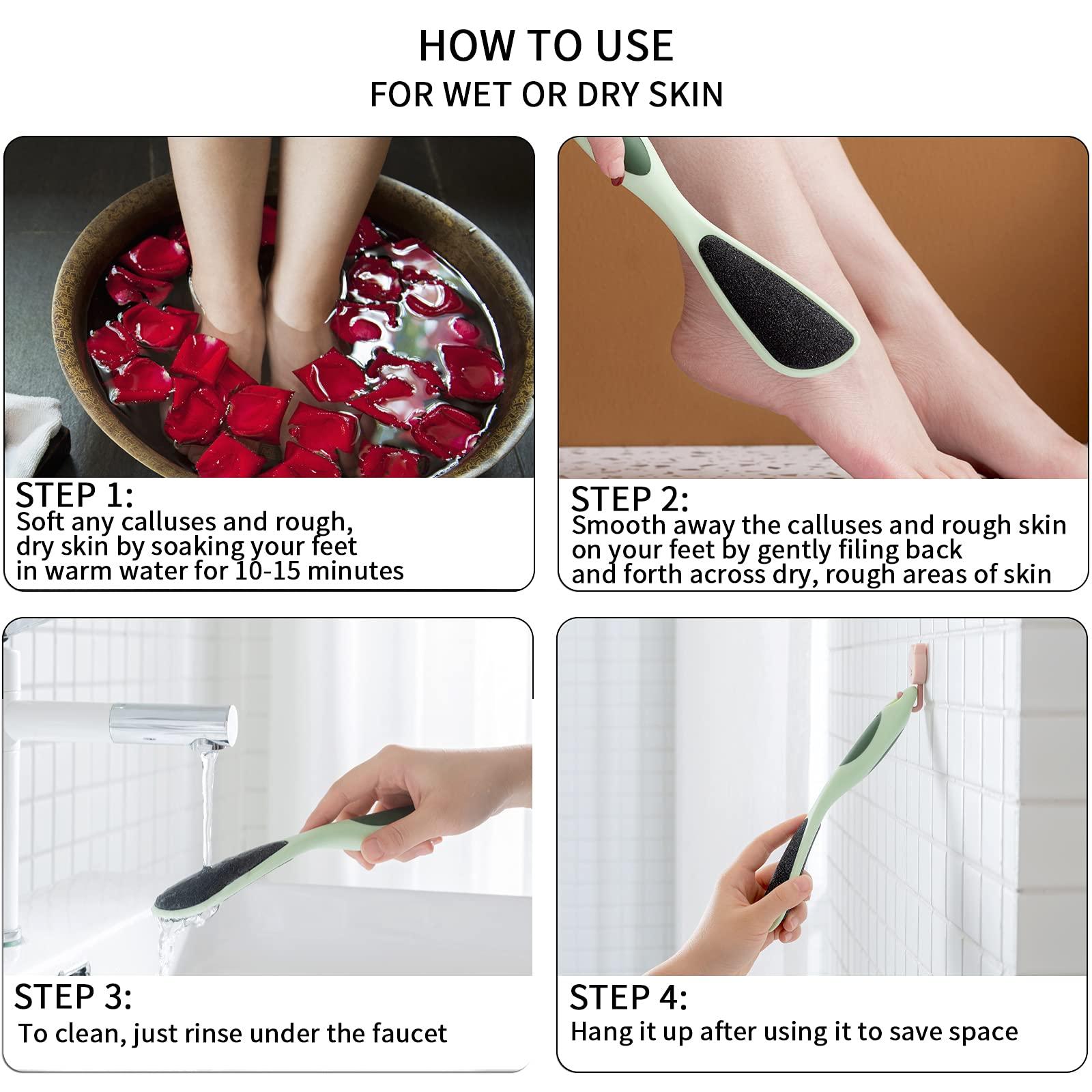 iappadore 2 Packs Double-Sided Pumice Stone for Feet, Foot Scrubber Stone Handle, Ergonomic Easy to Reach, Feet Scrubber with Fine-Grained Frosted Stones, for Callus Removal, Improve Circulation Foot Care