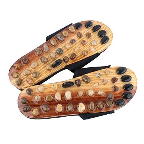 Luxafare Luxafare Fitness Massage Slippers Acupuncture Points Foot Massager Slippers Arch Pain Massage Adult Shoes Pebbles Agate Stone Acupressure Wooden Shoe Men Women (42-43)