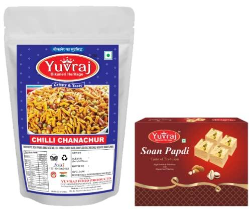 Yuvraj Food Product Yuvraj Food Product soan papdi & chilly channa chur sweet and namkeen combo pack of 2 (400 gm x 2