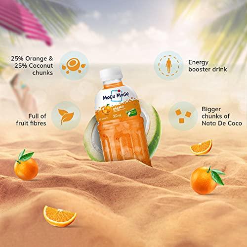 Mogu Mogu Mogu Mogu Orange and Lychee Juice 25% with NATA De Coco | Energy Booster Drink | Full of Fruit Fibres | No Added Preservatives and Colours - (Pack of 6, 300ml each)