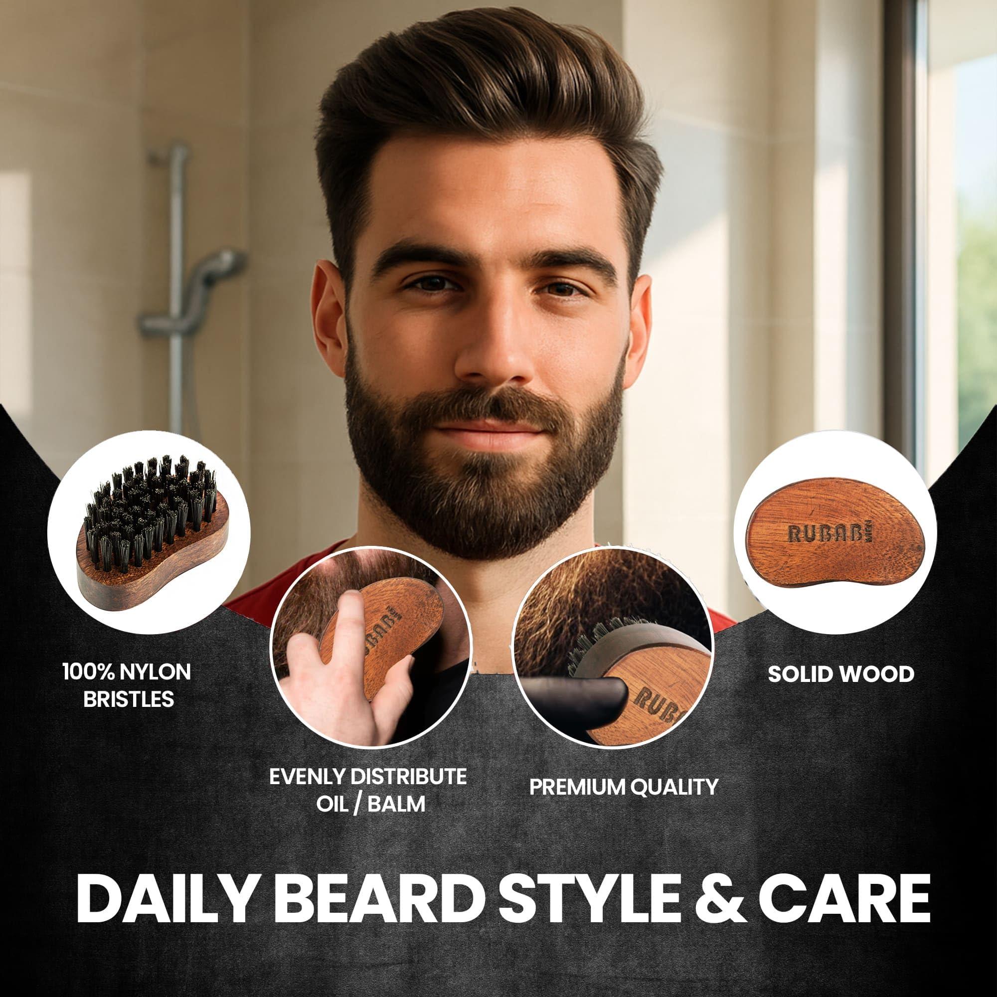 RUBAB MEN RUBAB MEN Beard Grooming 4-in-1 Kit for Men | Beard Brush, Hair & Beard Softener Balm, Wooden Beard Shaper Tool & Wooden Beard Comb for Men | Pack of 4