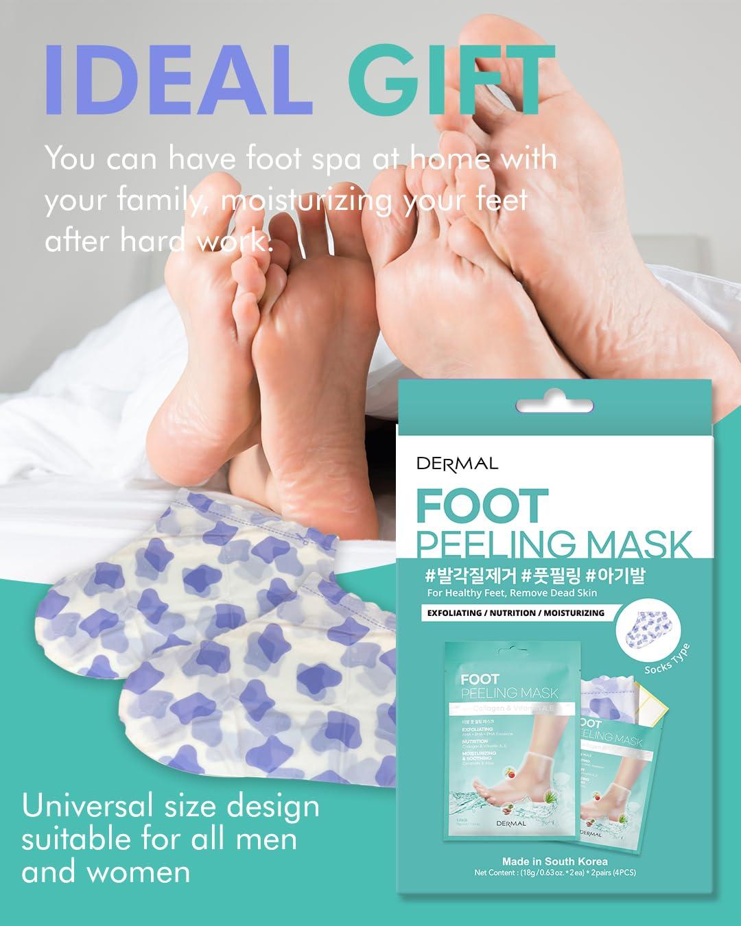 DERMAL DERMAL KOREA Foot Peeling Mask 2 Pack For Dry Foot And Cracked Heel & Callus With Aloe Vera And Collagen - Exfoliating Peel Mask With Aha, Bha, & Pha And For Moisturizing, Soothing & Refreshing Feet