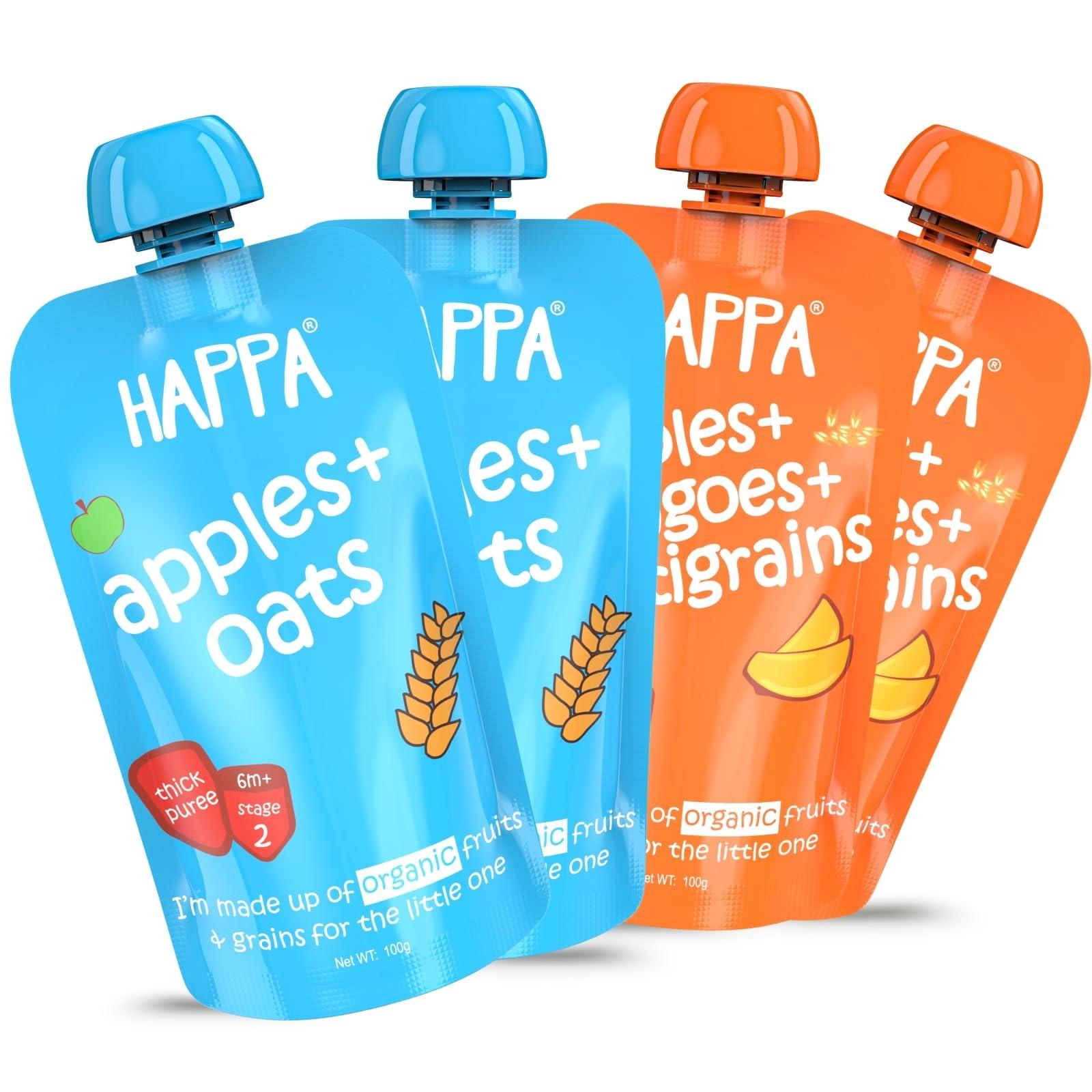 HAPPA Happa Organic Baby Food Puree Grain and Fruit Blend Pack of 4