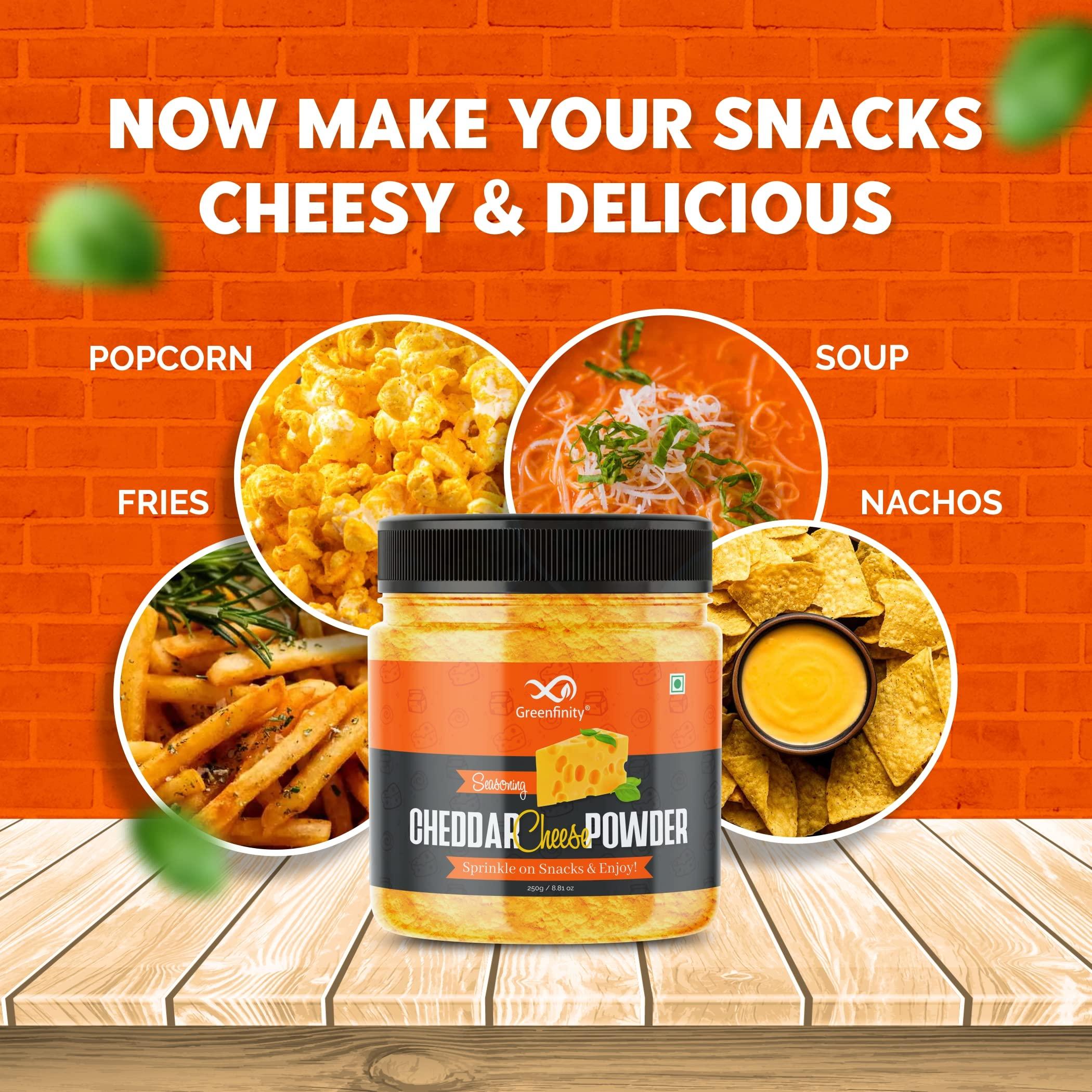 GreenFinity GreenFinity Cheddar Cheese Powder, 250g (Pack of 1) (Best for Make Delicious Cheese-Flavoured, Pop-Corn, Pizza, Pasta, French Fries etc)