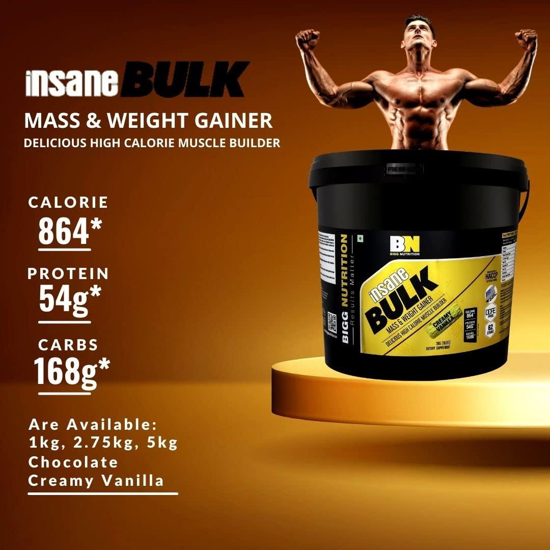 Bigg Nutrition Bigg Nutrition Insane Bulk Mass & Weight Gainer Delicious High Calorie Muscle Builder (Chocolate, Creamy Vanilla) (Creamy Vanilla, 1 Kg)