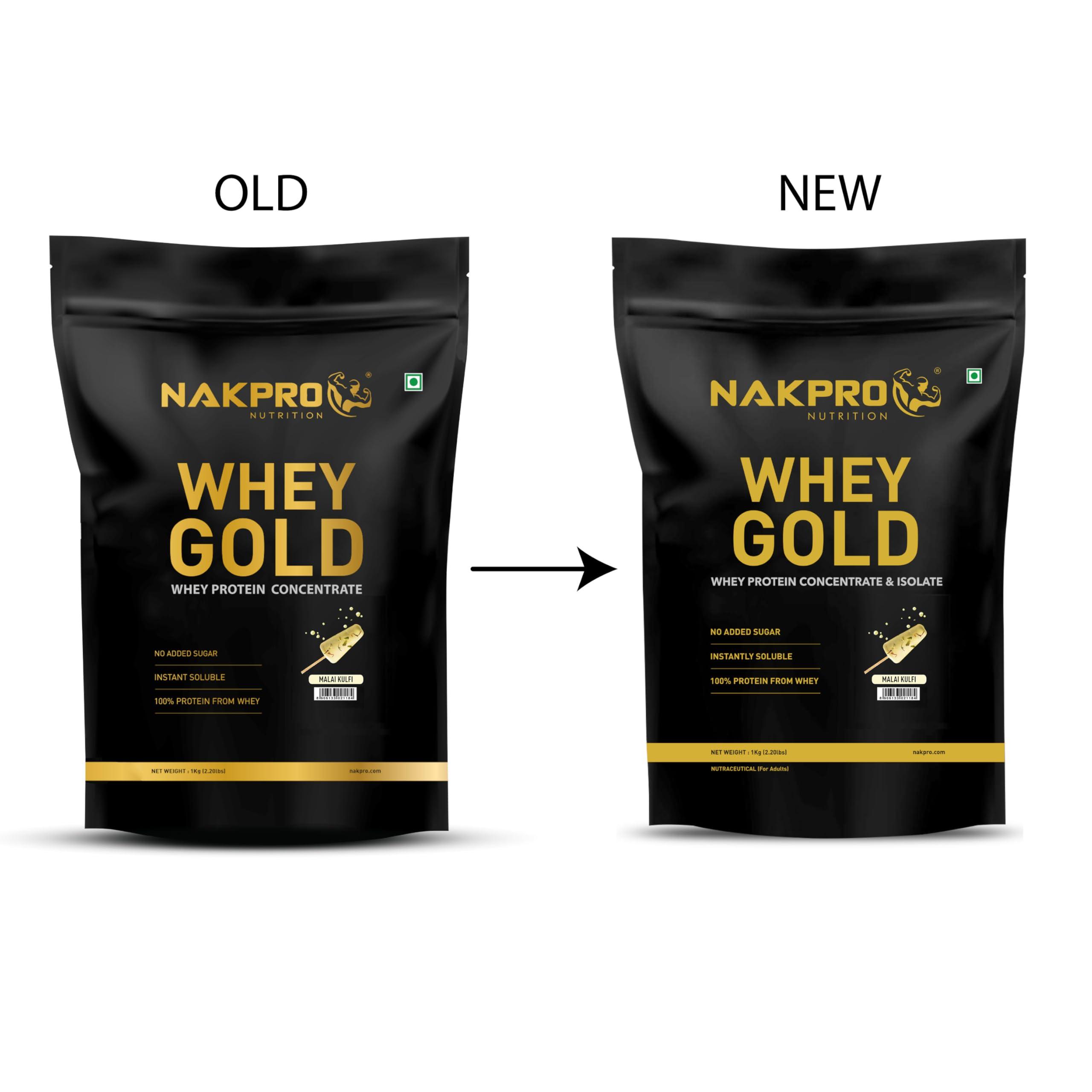 NAKPRO NAKPRO Gold Whey Protein Concentrate & Isolate 1kg Malai Kulfi | 25.5g Protein, Trustified Certified Supplement Powder | Fast Absorbing Whey Protein Powder