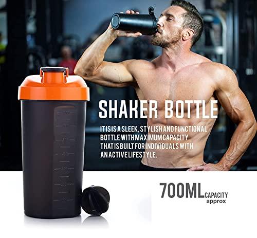 Atipriya Atipriya No Pain No Gain Sports Gym Fitness Shaker Bottle Perfect for Protein Shakes and Pre Workout with Plastic Whisk Mixer Ball for Smooth Mix & Markings | 700 ml Approx Each,Pack of 2