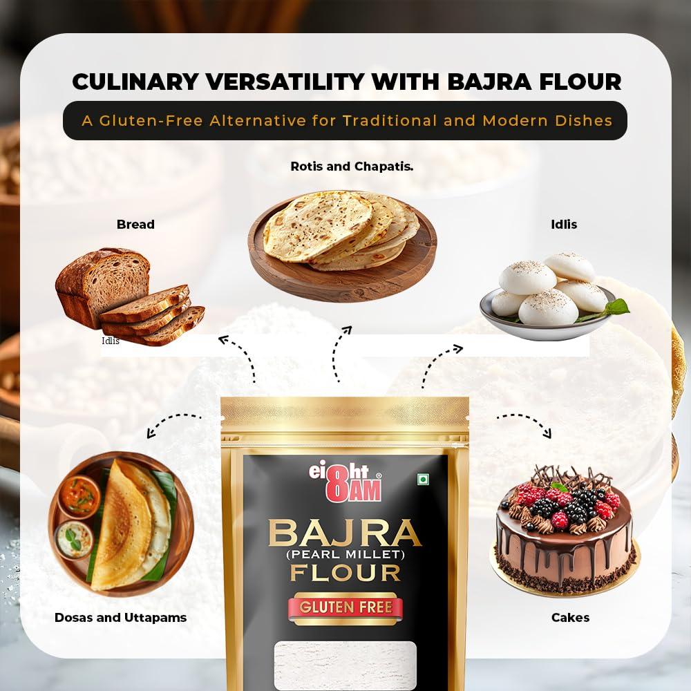 8AM 8AM Bajra Flour (Pearl Millet), Gluten Free, Rich Source of Protein and Calcium, Healthy and Nutritious Millets, 980 GM