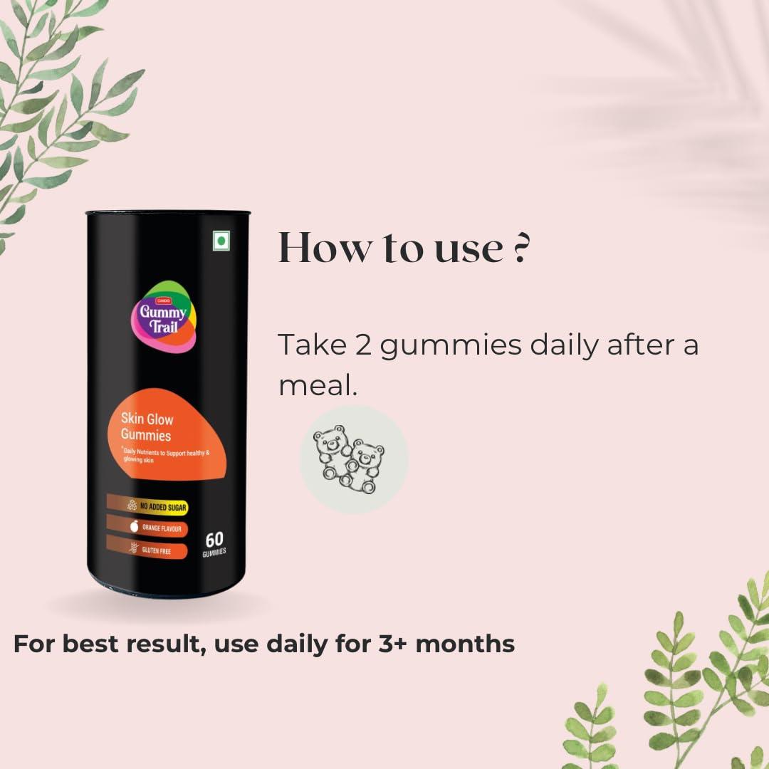 Gummy Trail Gummy Trail Skin Glow Gummies | Orange Flavour | Hyaluronic Acid Gummy for Hydrated & Glowing Skin | Healthy Skin Supplement for Women and Men | Pack of 1/60 Gummies