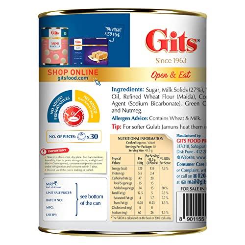 Gits Gits Open & Eat Mini Gulab Jamun, 30 Pieces Per Can, Mouth-Watering Indian Mithai, 2Kg (Pack of 2 x 1Kg Each)