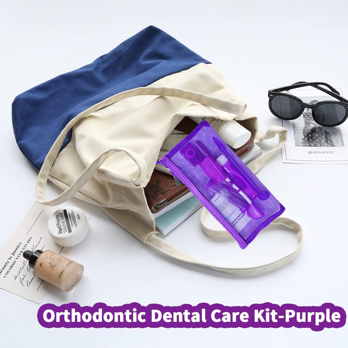 Ceonam Ceonam Adult Braces Cleaning Kit For Teeth , Portable Orthodontic Manual Toothbrush Kit Oral Care Dental Travel Kit-Interdental Brush Dental Wax Dental Floss Toothbrush Box (Purple), 1 count