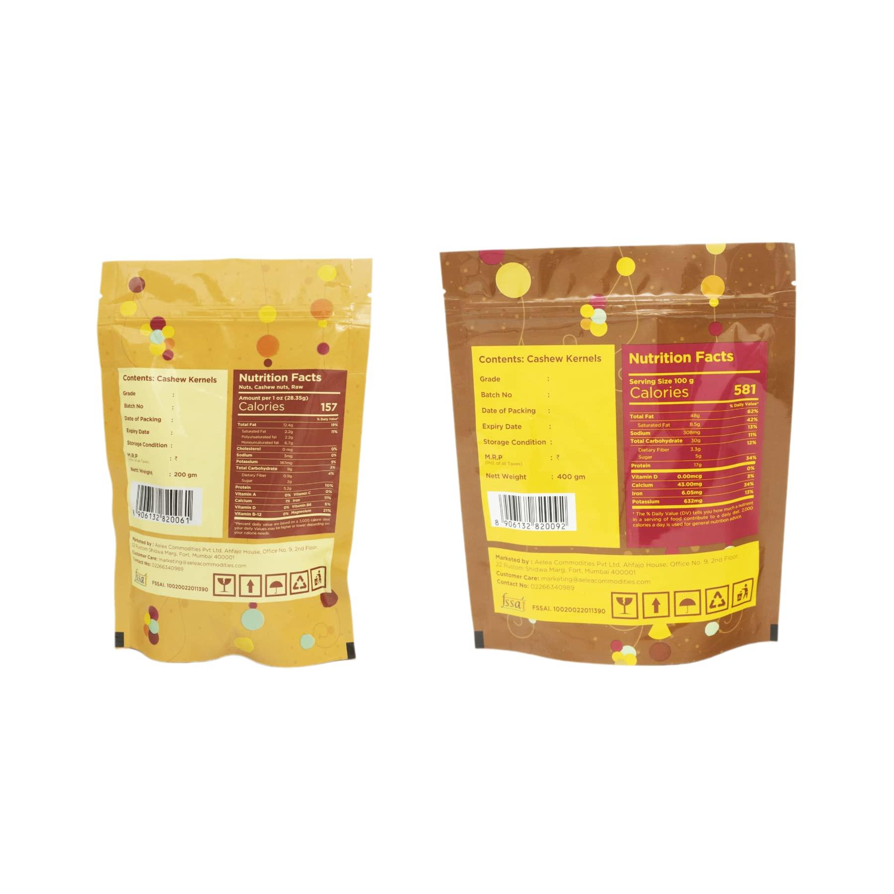 tryble Tryble Combo Pack of Two Flavour Cashew | Plain 200g & Roasted and Salted 400g | Kaju | W320 Grade Whole Cashews | Nutritious, Delicious & Crunchy Kaju