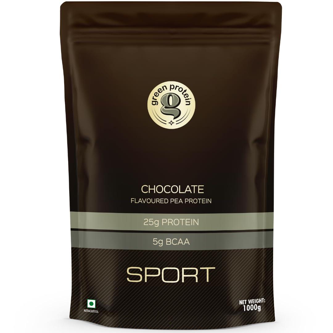 Green Protein GREEN PROTEIN Sport Vegan Plant Pea Protein Isolate Powder, 25gm Protein, 5g BCAA Per Serving, No Added Sugar | Soy Free, Dairy Free, Gluten Free, Allergen Free, Chocolate Flavor, 1kg