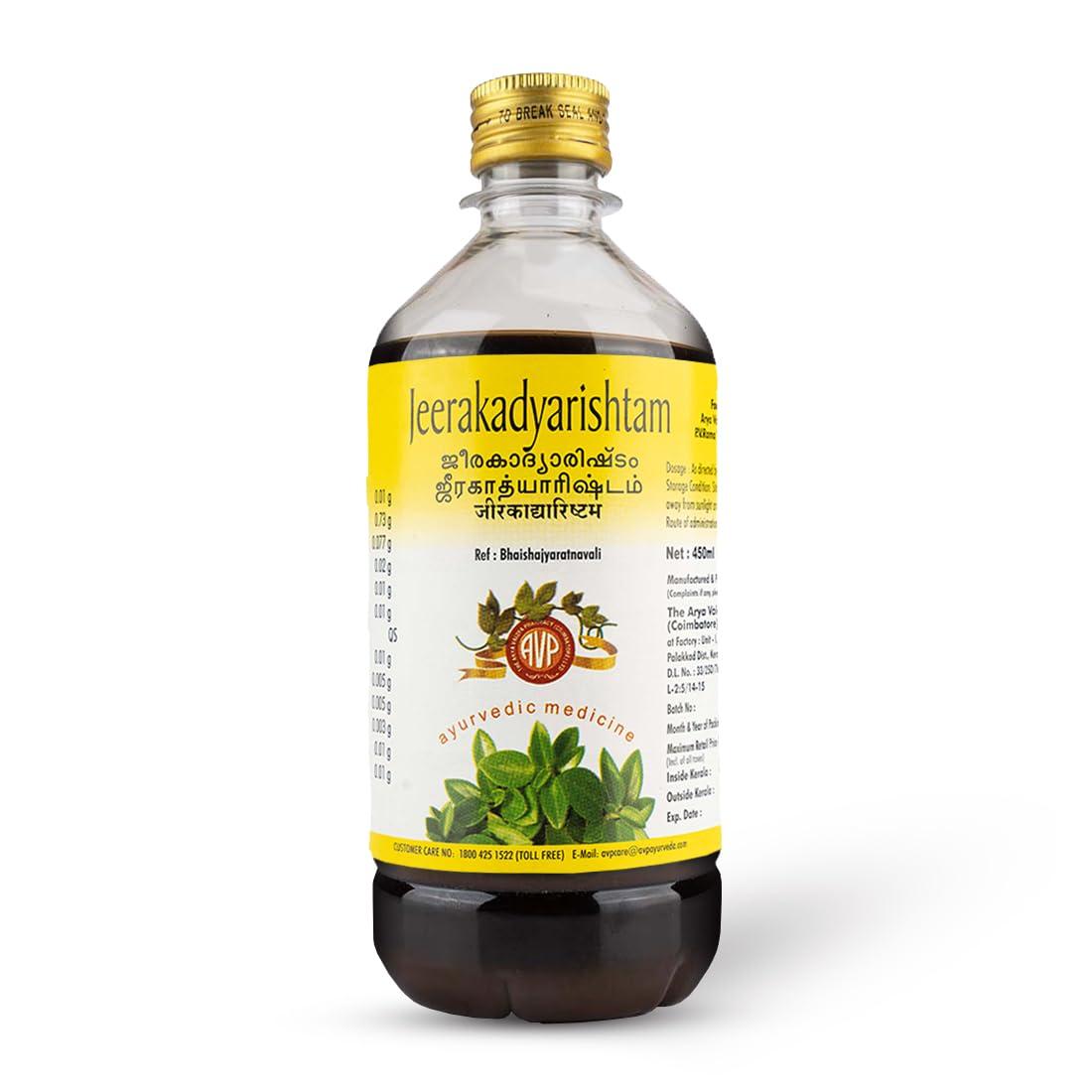 AVP THE ARYA VAIDYA PHARMACY (COIMBATORE) LTD AVP THE ARYA VAIDYA PHARMACY (COIMBATORE) LTD Jeerakadyarishtam 450Ml | Herbal Concoction | Helps In Constipation | Beneficial With Digestion | Beneficial In Post-Partum Condition