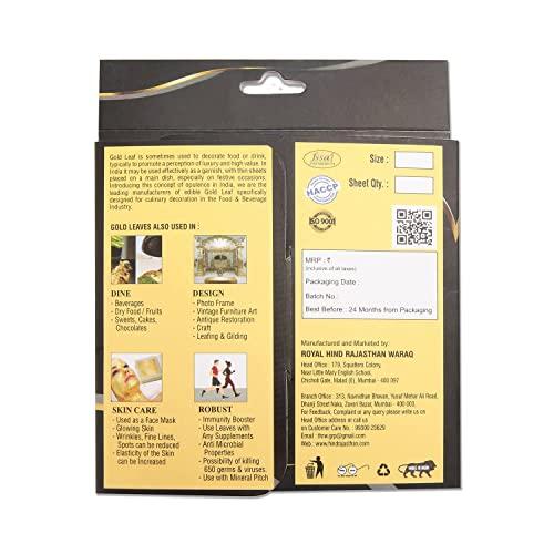ROYAL HIND RAJASTHAN WARAQ ROYAL HIND RAJASTHAN WARAQ Gold Vark for Sweets - Gold Edible Finest Gold Leaves (5Inch*3 Inch-4 sheets)
