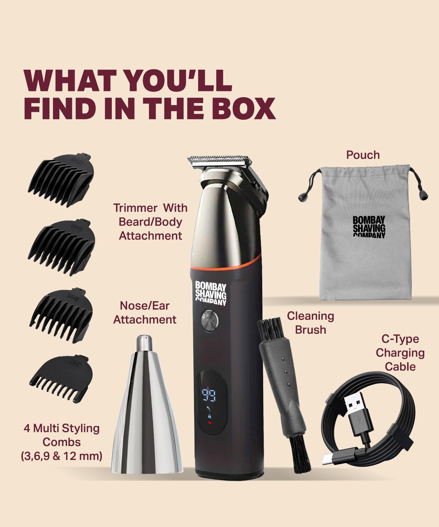 Bombay Shaving Company Bombay Shaving Company Premium Multi Grooming Trimmer for Men | Body and Beard Trimmer for Man | Multi Styling Rotary Comb, IPX6 Waterproof, 90 Min Run Time, 2 Hrs Charge Time | 1 PC