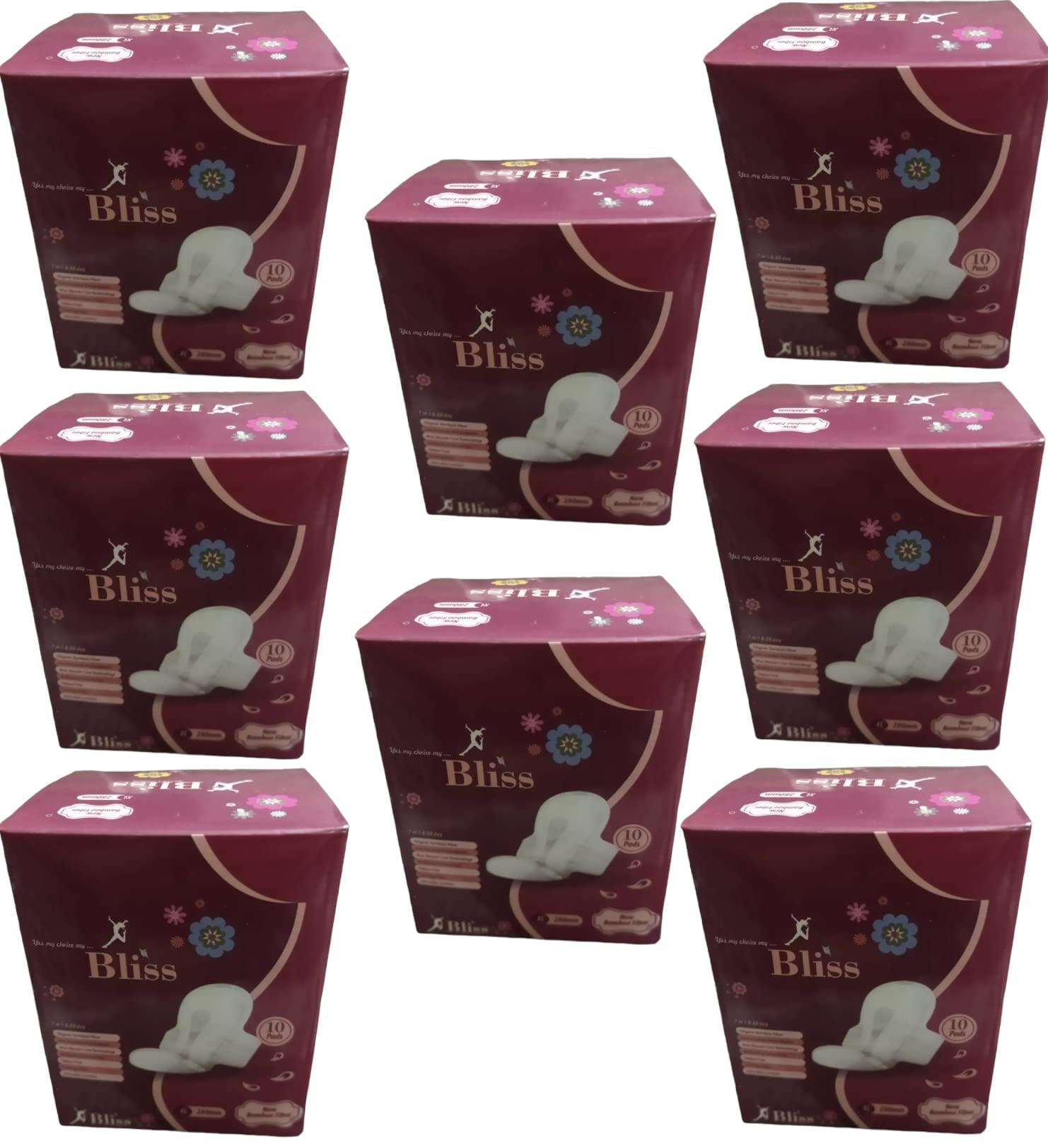 Generic Bamboo Fiber 100% Organic Sanitary Napkins- No Artificial Fregrance, Chemical and Plastic Mix- Combo of 8 Packs- 80 XL Size Organic Sanitary Napkins