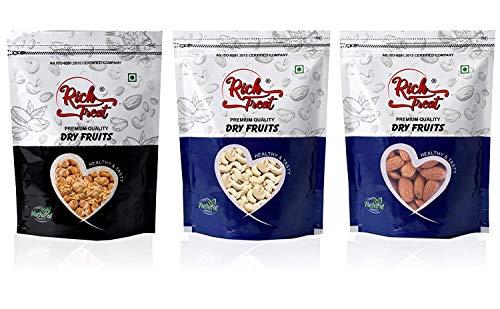 Rich Treat Rich Treat Dry Fruits Seeds Nuts Combo Pack with Cashew/Kaju, Almonds/Badam, Walnut in shell (Pack of 3, 100g Each)