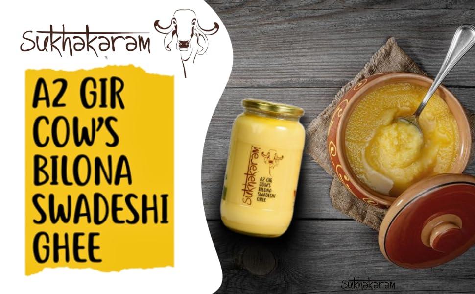 SUKHAKARAM SUKHAKARAM A2 GIR COW GHEE 500 ml | ORGANIC GRASS FED INDIAN GIR COW | TWO WAY WOOD CHURNED WITH BILONA METHOD | GLASS BOTTLE | PURE, NATURAL AND HEALTHY