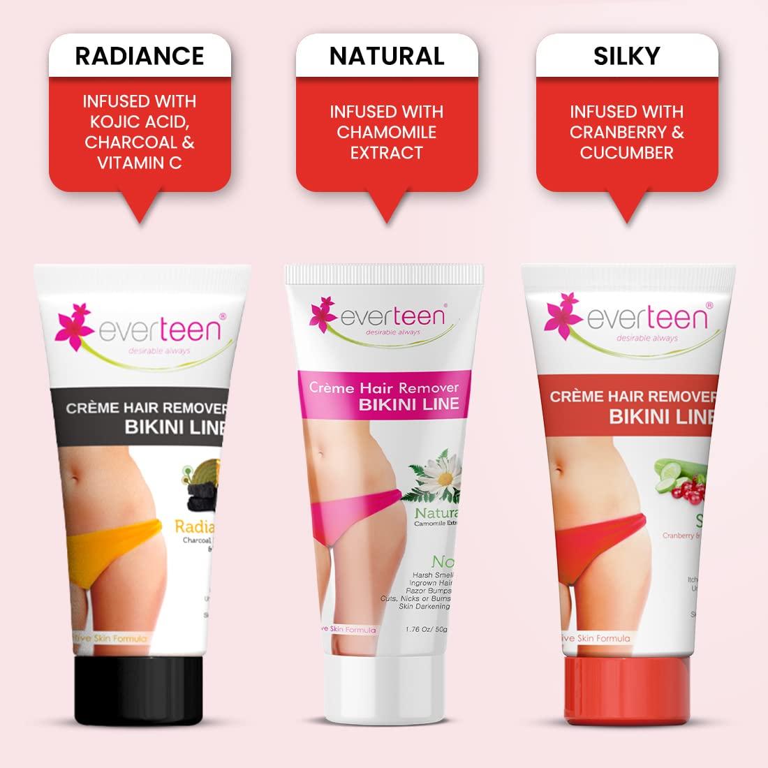 Everteen everteen SILKY Bikini Line Hair Remover Creme with Cranberry and Cucumber - 1 Pack (50 g)