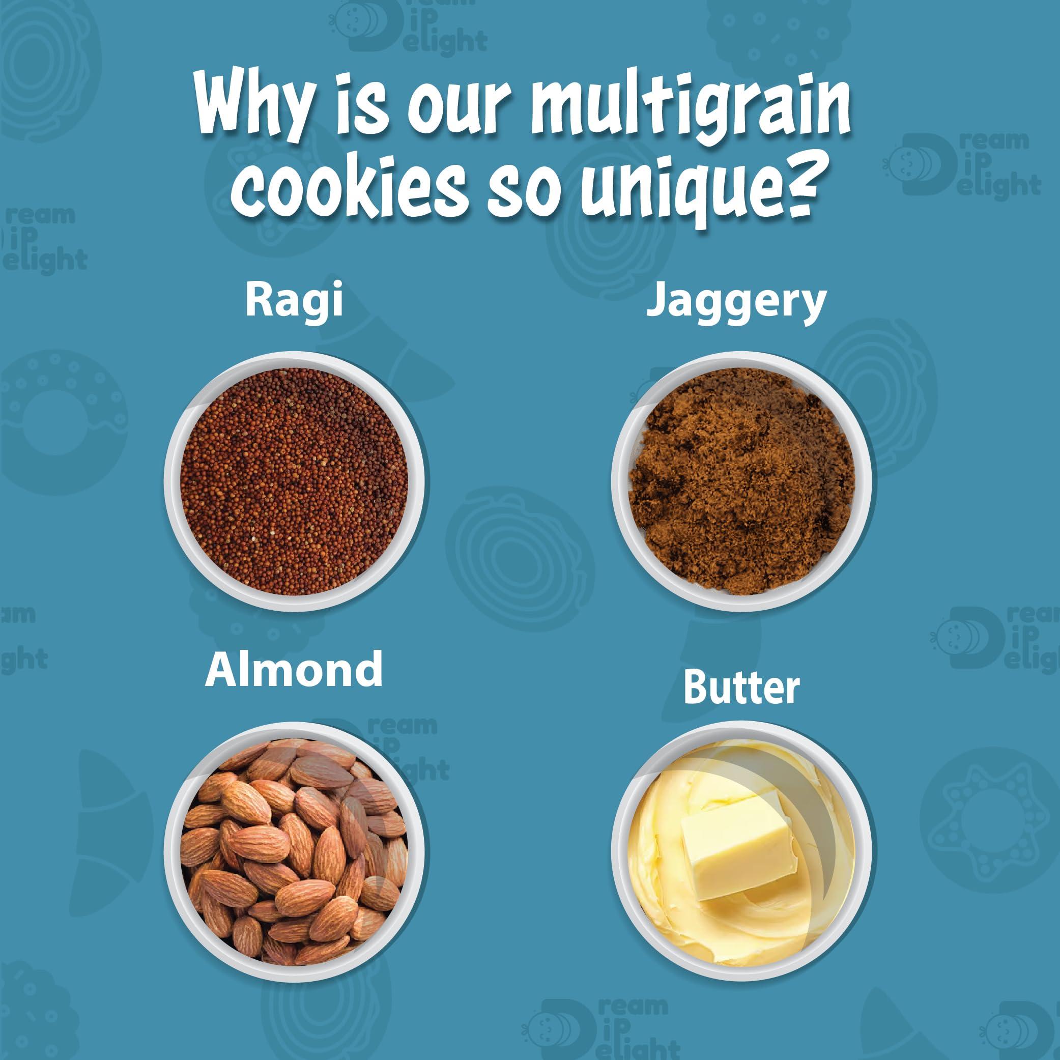 DREAM DIP DELIGHT Dream Dip Delight Ragi Almond Cookies | Tasty & Healthy Cookies For Childrens | Jaggery Cookies with no Maida | Digistive Cookies with No Artificial Preservatives & Flavours | Gluten-Free | 150gm