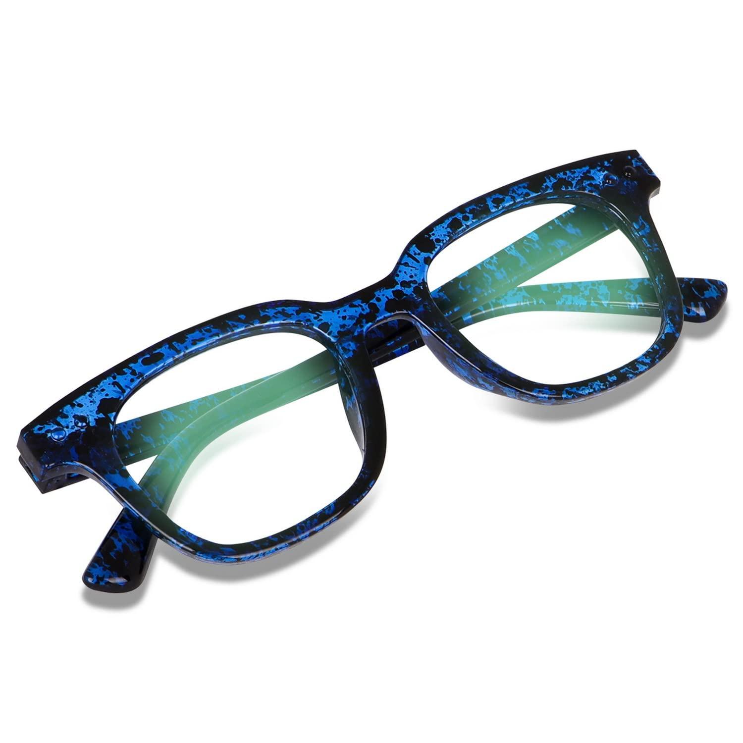 Dervin Dervin Blue Light Blocking Computer Glasses Gaming Filter Transparent Square Eyeglasses for Eye Protection Men and Women, Tablet/Laptop/Mobile/TV, Anti-blue & Anti eyestrain (Blue-Print)