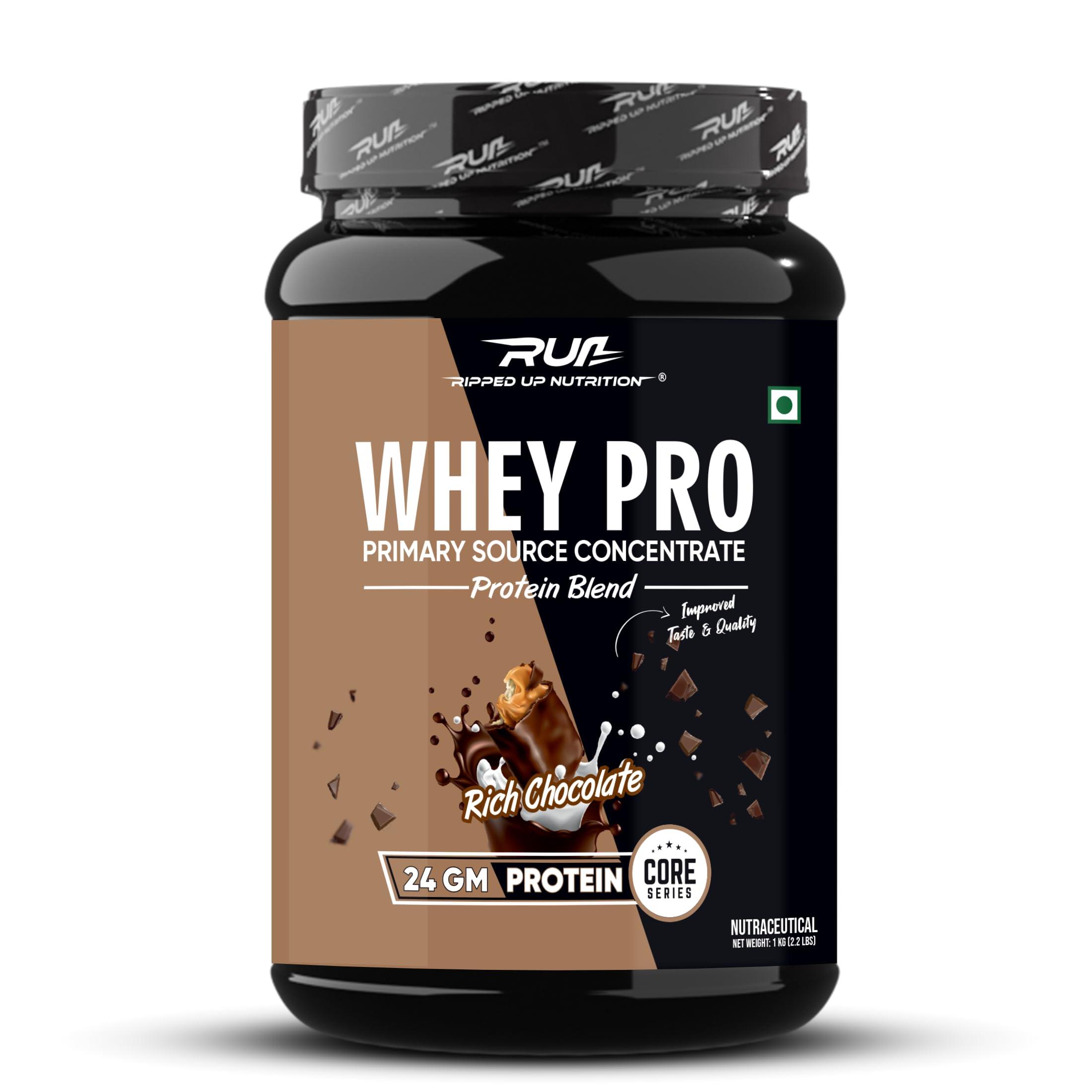 Ripped Up Nutrition Ripped Up Nutrition- Whey Pro (TRUSTIFIED) - 24GM Protein - 0GM Sugar- Low Carbs Supplements Powder, Digestive Enzimes (1kg, Rich Chocolate)